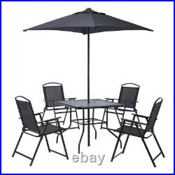 DINING SET PATIO OUTDOOR SET 6-Piece Umbrella 4 Chairs Table Black