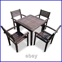 DTY Outdoor Living Leadville Eucalyptus Square Dining Set With 4 Stacking Chairs