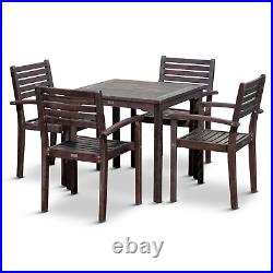 DTY Outdoor Living Leadville Eucalyptus Square Dining Set With 4 Stacking Chairs