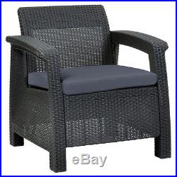 Dark Grey Resin Wicker Patio Conversation Seating Set Outdoor Home Furniture