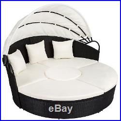 Daybed Patio Sofa Furniture Round Retractable Canopy Wicker Rattan Outdoor