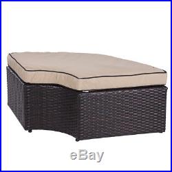 Daybed Patio Sofa Furniture Round Retractable Canopy Wicker Rattan Outdoor Brown