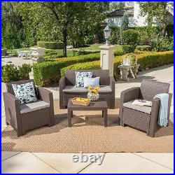 Dayton Outdoor 4 Piece Faux Wicker Rattan Chat Set with Water Resistant Cushions