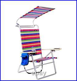 Deluxe 4 position Aluminum Beach Chair with Canopy Shade & Storage Pouch