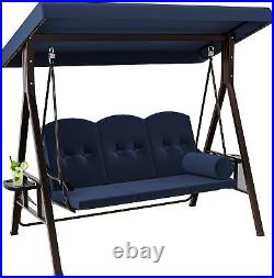 Deluxe Porch Swing Heavy Duty Steel Patio Chair 3-Seat Padded Outdoor with Canopy