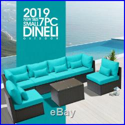 Dineli7PCSmall Outdoor Patio Furniture Rattan Wicker Sectional Sofa Chair Set B