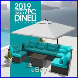 Dineli7PCSmall Outdoor Patio Furniture Rattan Wicker Sectional Sofa Chair Set B