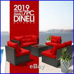 Dineli7PCSmall Outdoor Patio Furniture Rattan Wicker Sectional Sofa Chair Set R