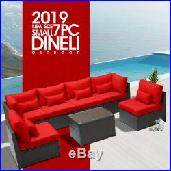 Dineli7PCSmall Outdoor Patio Furniture Rattan Wicker Sectional Sofa Chair Set R
