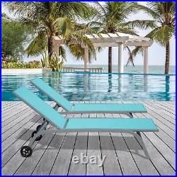 Domi 2 Pieces of Outdoor Metal Chaise Lounge chair withWheels for pool(Lake Blue)