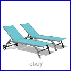 Domi 2 Pieces of Outdoor Metal Chaise Lounge chair withWheels for pool(Lake Blue)