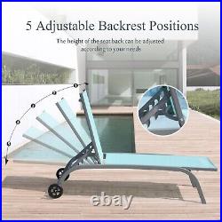 Domi 2 Pieces of Outdoor Metal Chaise Lounge chair withWheels for pool(Lake Blue)