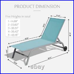 Domi 2 Pieces of Outdoor Metal Chaise Lounge chair withWheels for pool(Lake Blue)