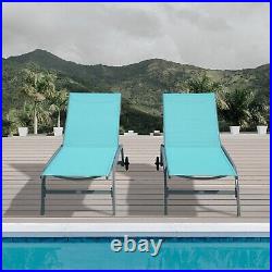 Domi 2 Pieces of Outdoor Metal Chaise Lounge chair withWheels for pool(Lake Blue)