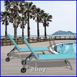 Domi 2 Pieces of Outdoor Metal Chaise Lounge chair withWheels for pool(Lake Blue)