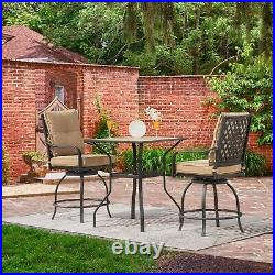 Domi 3 Piece Patio Bar Set withSwivels Bar Stools, Table, Seat&Back Cushion for Yard