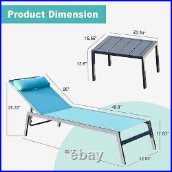 Domi 3 Pieces Adjustable Aluminum Pool Lounge Chairs Textilene Sunbathing Chairs
