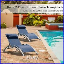 Domi Lounge Chair Set of 2, with5 Adjustable Positions for Pool, Garden (Blue)