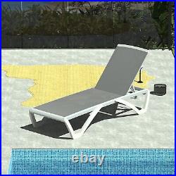 Domi Outdoor Chaise Lounge Adjustable Aluminum Pool Lounge Chair Grey Mesh