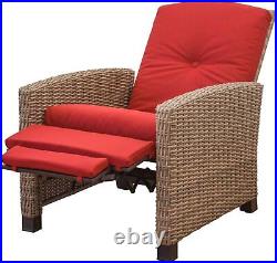 Domi Outdoor Recliner, All-Weather Wicker Reclining Patio ArmChair, Red Cushions