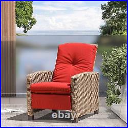 Domi Outdoor Recliner, All-Weather Wicker Reclining Patio ArmChair, Red Cushions