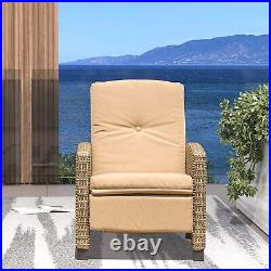 Domi Outdoor Recliner, All-Weather Wicker Reclining Patio Chair, Khaki Cushions