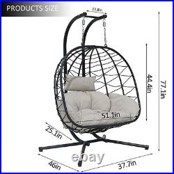 Double 2-Person Patio Swing Chair Wicker Hanging Egg Chair With Cushion