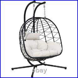 Double 2-Person Patio Swing Chair Wicker Hanging Egg Chair With Cushion