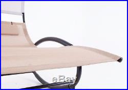 Double Chaise Rocker Patio Furniture Chair Canopy Pool Swing Rocker Steel, Beige