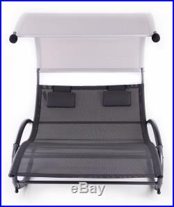 Double Chaise Rocker Patio Furniture Seat Chair Canopy Pool Swing Rocker Steel