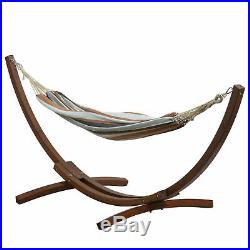 Double Cotton Hammock Bed With 10 ft Wooden Arc Outdoor Hammock Stand