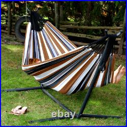 Double Hammock Hanging Rope Chair Lounger Porch Swing Seat Steel Frame Stand Set