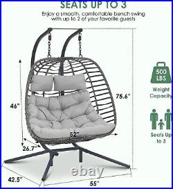 Double Hanging Egg Swing Chair Hammock Patio Chair Indoor Outdoor with Cushion