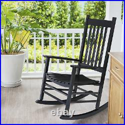 Durable Wooden Porch Rocking Chair Loungh Outdoor Patio Weather Resistant Black