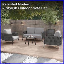 EAST OAK 4Pieces Patio Furniture Set, Modern Outdoor Furniture with Coffee Table