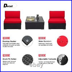 EXCITED WORK 3Pcs Red PE Rattan Sofa Patio Conversation Set with Coffee Table
