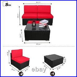 EXCITED WORK 3Pcs Red PE Rattan Sofa Patio Conversation Set with Coffee Table