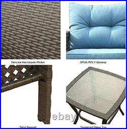 Eclife 4 PCS Patio Rattan Sofa Set with Table Outdoor Wicker Furniture Set Blue