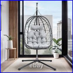 Egg Chair Porch Swing Wicker Rattan Hanging Hammock Stand Steel With Cushion