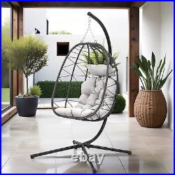 Egg Chair Porch Swing Wicker Rattan Hanging Hammock Stand Steel With Cushion