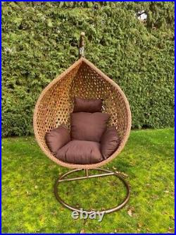 Egg Chair Swing Chair Brown Rattan With Cushion & Cover