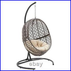 Egg Hanging Chair Outdoor Wicker Resin Patio Swing Lounger Cushion Steel Frame