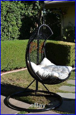 Egg Shape Wicker Rattan Swing Bed Chair Weaved Hanging Hammock- Black/Khaki
