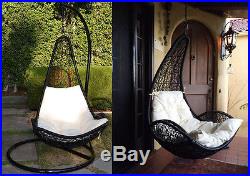 Egg Shape Wicker Rattan Swing Bed Chair Weaving Hanging Hammock- Black/Khaki