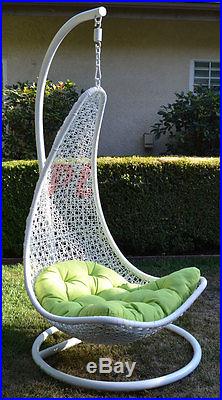 Egg Shape Wicker Rattan Swing Bed Chair Weaving Lounge Hanging Hammock- Wht/Lime