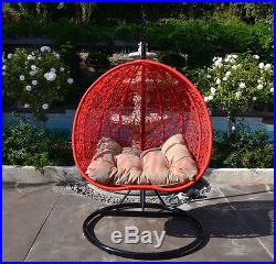 Egg Shape Wicker Rattan Swing Chair Hanging Hammock 2 Person RED Dark Khaki