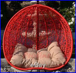 Egg Shape Wicker Rattan Swing Chair Hanging Hammock 2 Person RED Dark Khaki