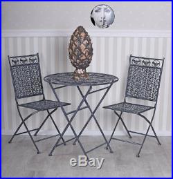 Eisenmöbel Sitzgruppe Landhaus Gartengarnitur Tisch zwei Stühle Gartenmöbel