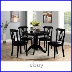 Elegant Black 5Pcs Dining Kitchen Set Round Pedestal Table 4 Padded Chairs