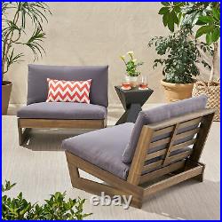 Emma Outdoor Acacia Wood Club Chairs with Cushions (Set of 2)